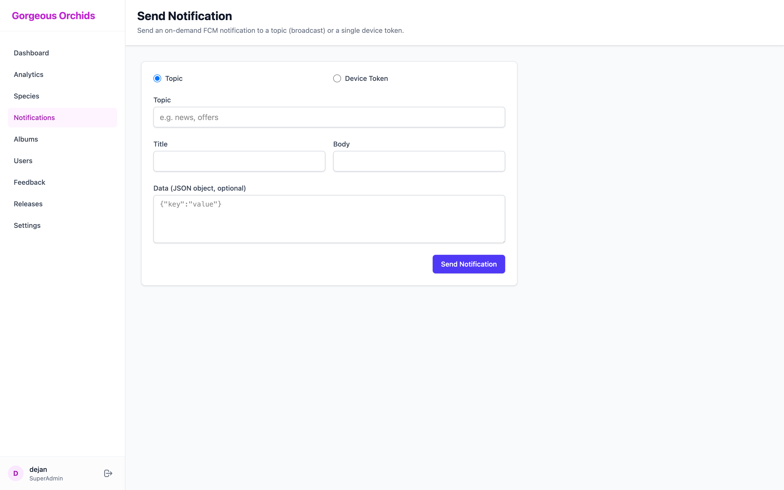Admin Dashboard - Notifications