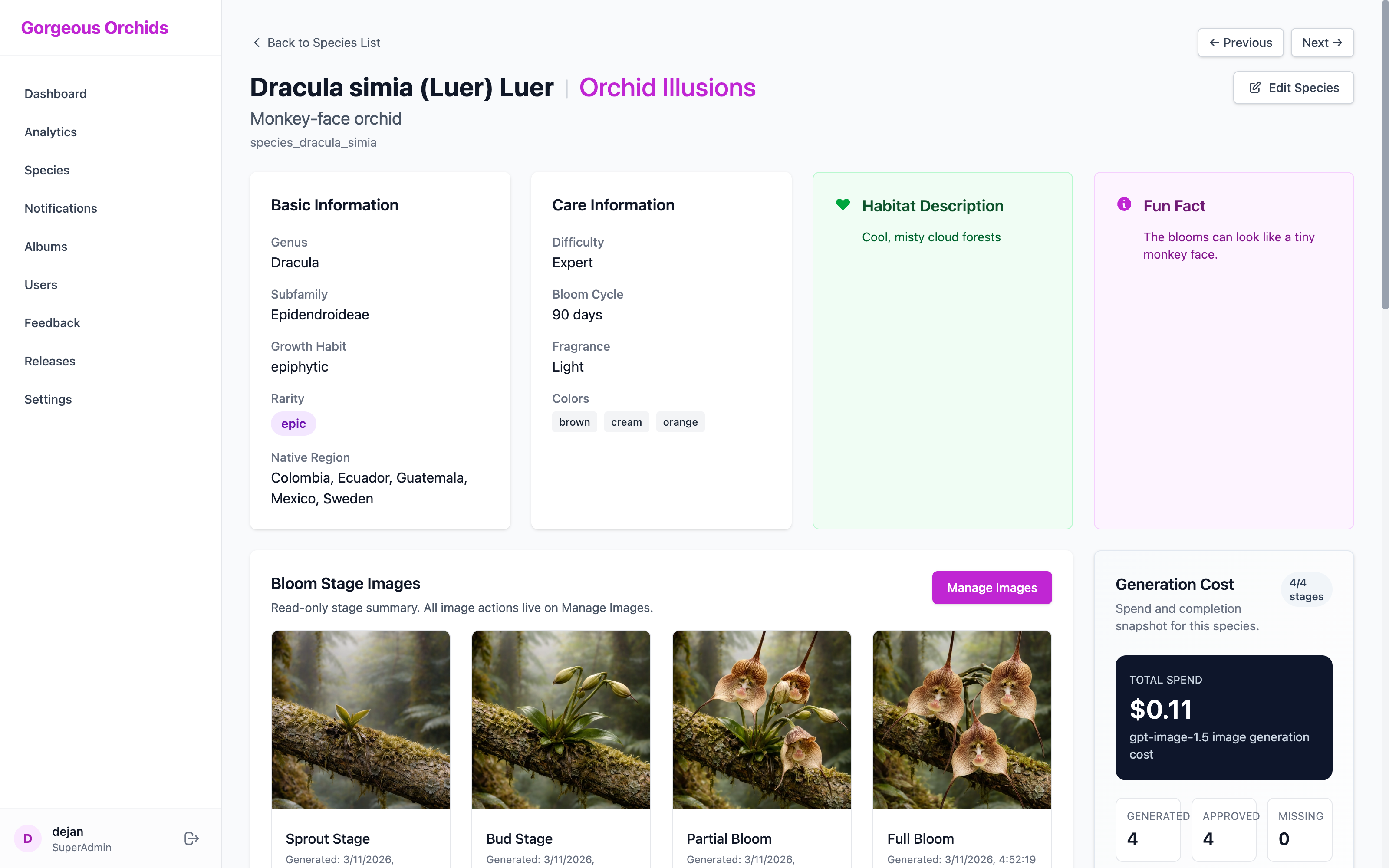 Admin Dashboard - View Species
