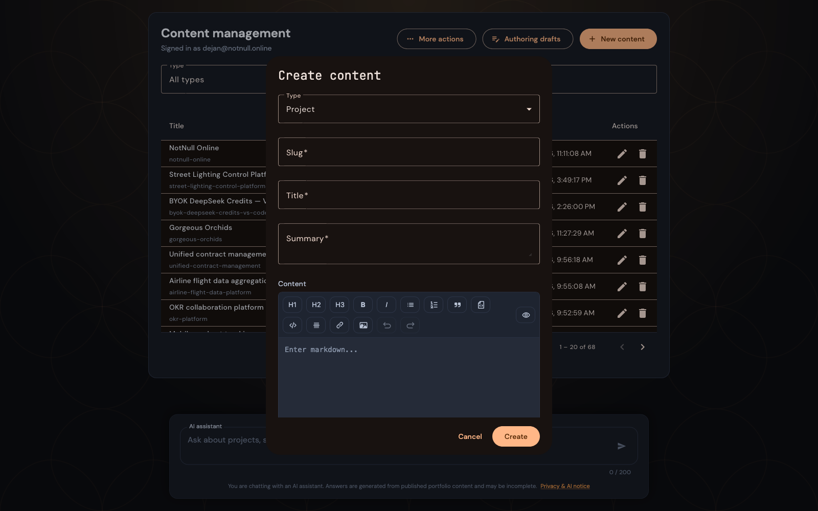 Admin Dashboard - Content Editor