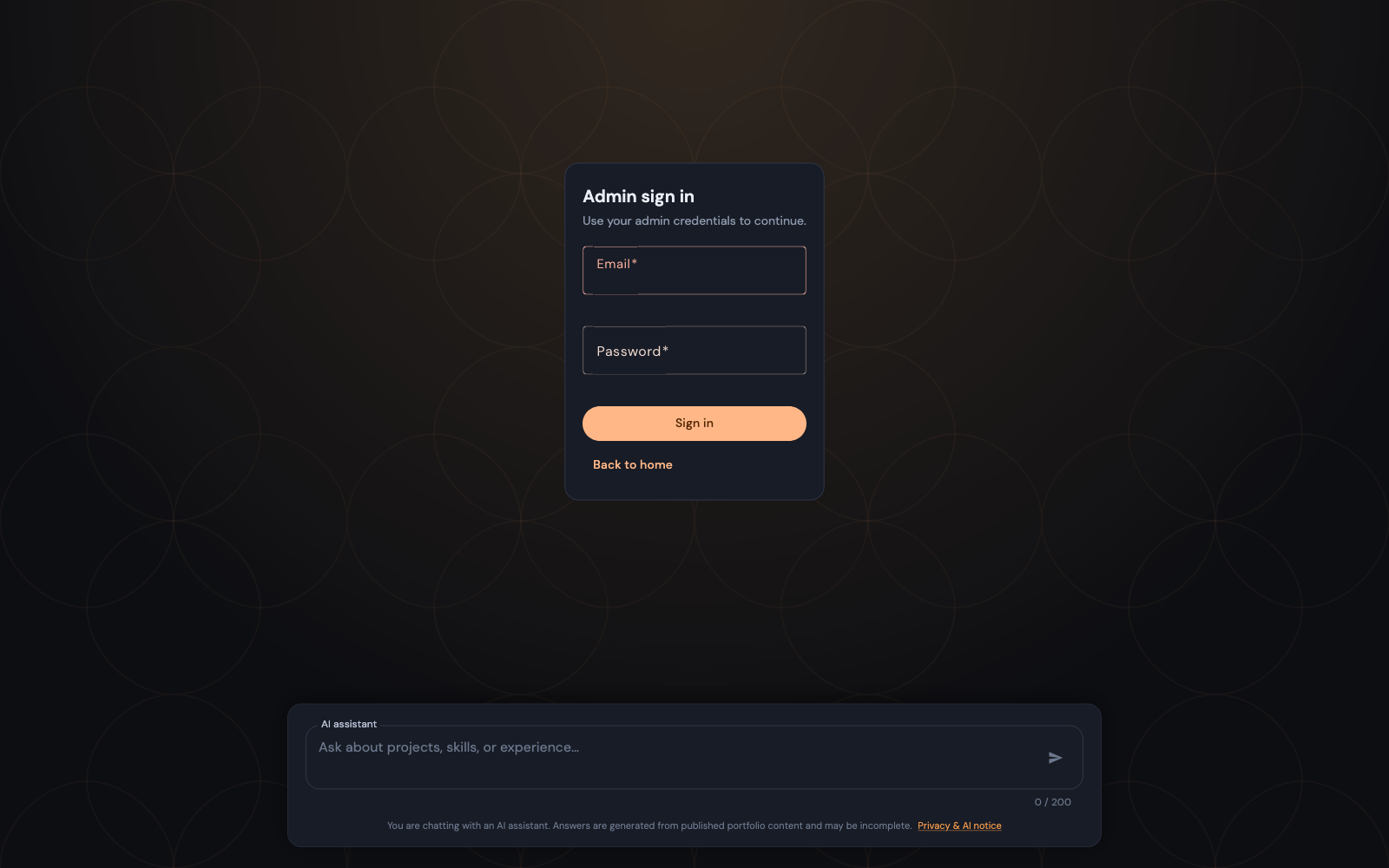 Admin Dashboard - Login Page